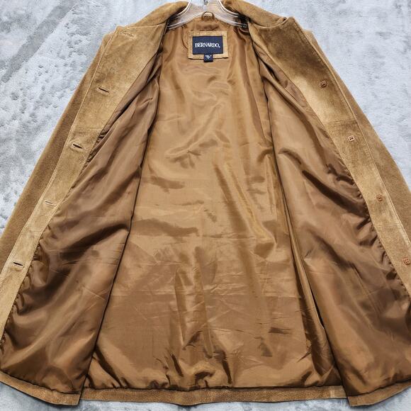 Vintage 90s Bernardo Jacket Womens M Brown Suede Leather Button Front Car Coat - Picture 3 of 9